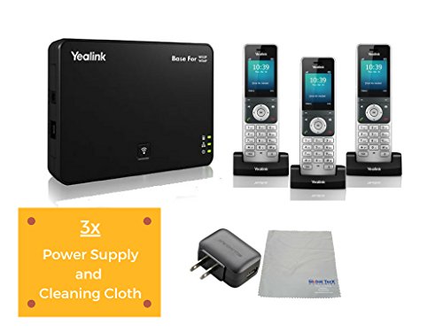 Yealink W56P IP Cordless Phones Office Bundle-DECT Handset and Base Unit, Power Supply and Microfiber Cloth #YEA-W56P-VB3 | Requires VoIP Service (Yealink W56P Base and 3 handsets)
