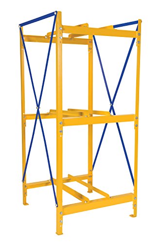 Vestil DRK-1-3 Steel Drum Storage Rack, 1 Wide, 3 High, 2400 lb. Capacity, Yellow Frame/Blue Cross Braces