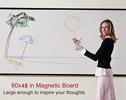 Large Magnetic White Board 60" x 48" Wall Mount Dry Erase Board with Pen Tray for Home Office Classroom Usage, Black Aluminum Frame