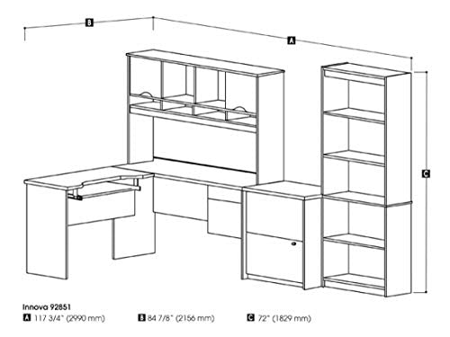 Bestar 3-Piece Set Including a U-Shaped Desk with Hutch, a lateral File Cabinet, and a Bookcase