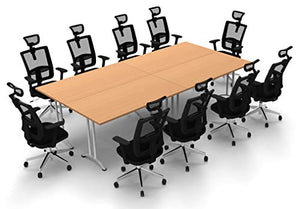 TeamWORK Tables 10 Person Conference Meeting Seminar Tables & Chairs Set - Model 5438 (14 Piece) - BIFMA Commercial Adjustable Manager Chairs - Black Chairs/Beech Tables