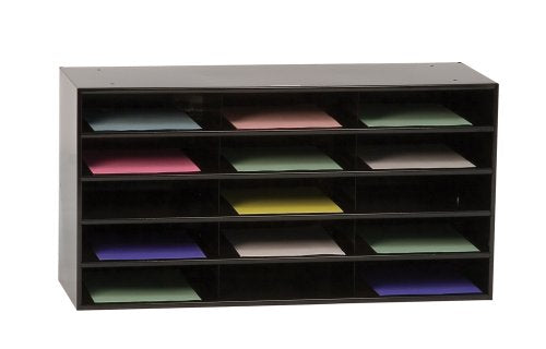 Durham 434-08 Black Cold Rolled Steel Horizontal Literature Storage Rack, 33-3/4" Width x 17-3/4" Height x 11-5/8" Depth, 15 Pocket