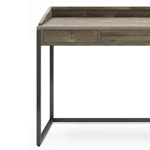 SIMPLIHOME Ralston SOLID WOOD and Metal Modern Industrial 60 inch Wide Home Office Desk, Writing Table, Workstation, Study Table Furniture in Distressed Grey with 2 Drawerss