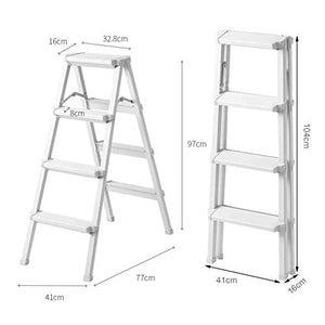 QDY Folding Step Stool 3/4 Step Ladder with Anti-Slip Wide Pedal - Portable Steel Stool, 150KG Load-Bearing