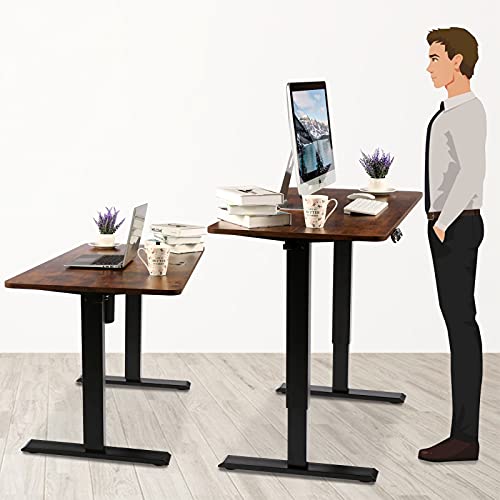 Farexon Height Adjustable Electric Standing Desk, 48x24 inches Home Sit Stand Desk, with Splicing Board, Quick Installation Workstation, for Study/Work/Play, Rustic Brown