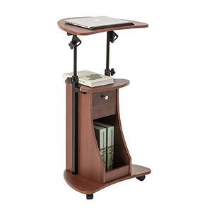 None Adjustable Rolling Laptop Cart Sit-to-Stand Teacher Podium Desk Steel Frame Mobile Standing (Brown, 55x40x116cm)