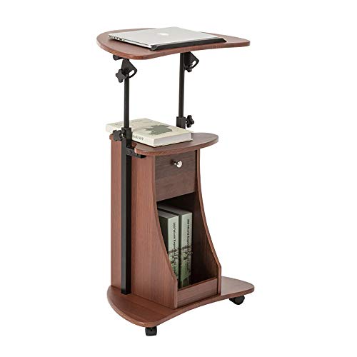 Adjustable Rolling Laptop Cart Sit-to-Stand Teacher Podium Desk Steel Frame Mobile Standing (Brown, 55x40x116cm)