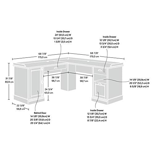Sauder 418270 Barrister Lane L-Desk, L: 68.90" x W: 68.90" x H: 31.85", Salt Oak finish
