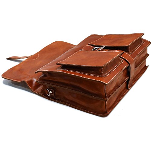 Floto Novella Roller Buckle Briefcase Messenger Bag in Full Grain Leather (Olive (Honey) Brown)