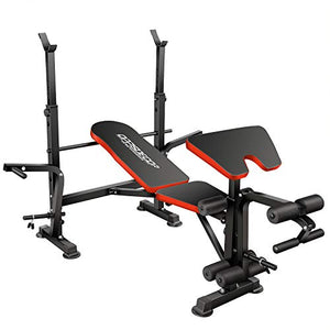 Hicient Olympic Weight Bench with Preacher Curl & Leg Developer for Weight Lifting and Strength Training, 6 Levels Adjustable Professional Weight Bench Set for Indoor Exercise (Red)