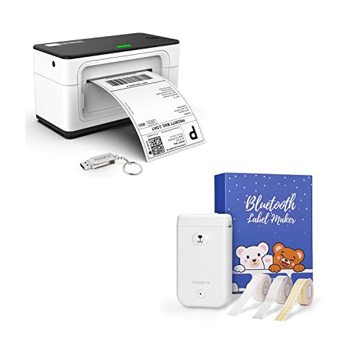 MUNBYN Bluetooth Label Maker with 3 Rolls of Label Tapes and Thermal Label Printer, 4x6 Direct Label Printer for Shipping Packages & Small Business
