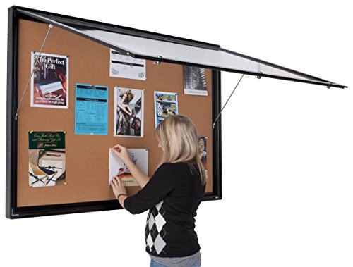 Black Aluminum Enclosed Corkboard Displays (18) 8-1/2 x 11-Inch Pages, Locking Swing-Open Style Door, with Rubber Gasket for Indoor Or Outdoor Use