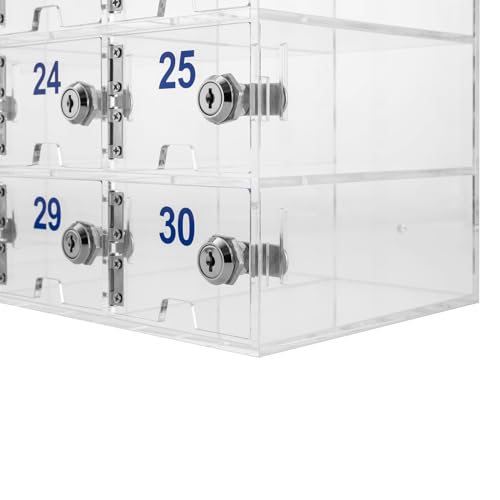 Banborba Clear Cell Phone Locker with Keys, 30 Slots - Wall Mounted Acrylic Storage Cabinet