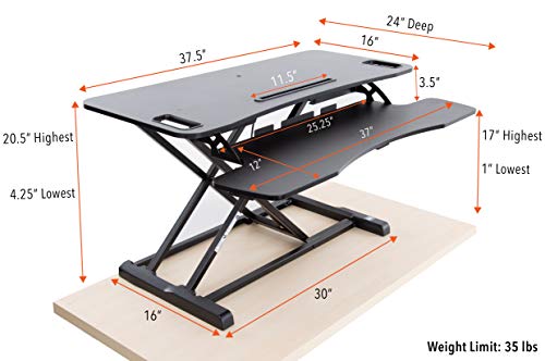 Flexpro Hero 37 Inch Standing Desk | 2 Level Standing Desk Converter with Keyboard Shelf and Monitor Riser | Large Dual Level Sit to Stand Workspace | Easily Sit or Stand in Seconds! (Black / 37")