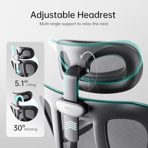Hbada Ergonomic Office Chair with 2D Adjustable Armrest, Lumbar Support, Tilt Function, Footrest - Black