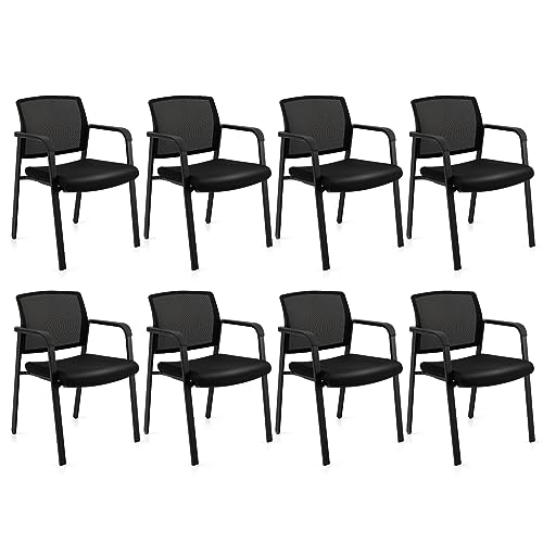 Tangkula Set of 8 Stackable Conference Room Chairs with Upholstered Seat, Mesh Backrest & Armrests - Black