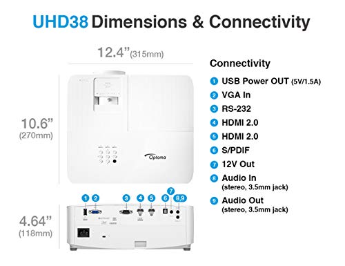 Optoma UHD38 4K Gaming Projector | 4000 Lumens | 4.2ms Response Time | Enhanced Gaming Mode