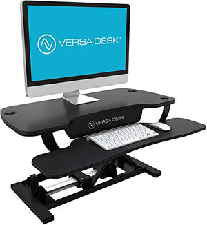 VersaDesk Power Pro USA Manufactured | Electric Height-Adjustable Desk Riser | Standing Desk Converter | Sit to Stand Desktop with Keyboard + Mouse Tray | 36" X 24" | All Black