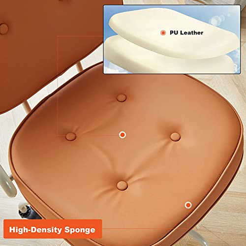 PU Leather Rolling Stool with Back Armrest Height Adjustable Swivel Task Chair (Green)