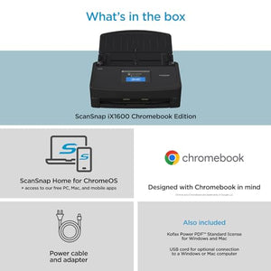 ScanSnap iX1600 Chromebook Edition Wireless Color Duplex Document Scanner - Black