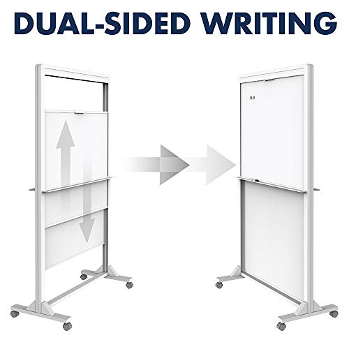 Quartet Dry Erase Easel, Magnetic, 40" x 68", Motion Dual-Track, Mobile, Aluminum Frame (ECM4068DT)