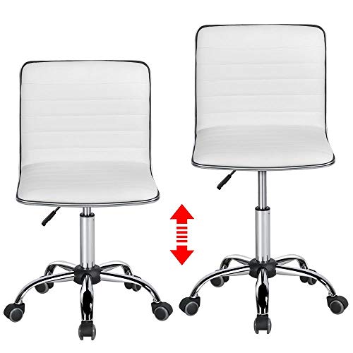 Yaheetech Corner Writing Study Desk Computer Workstation w/Drawer & Shelf + PU Leather Low Back Armless Desk Chair with/Wheels for Home Office Living Room, Office Accent Furniture Set of 2, White