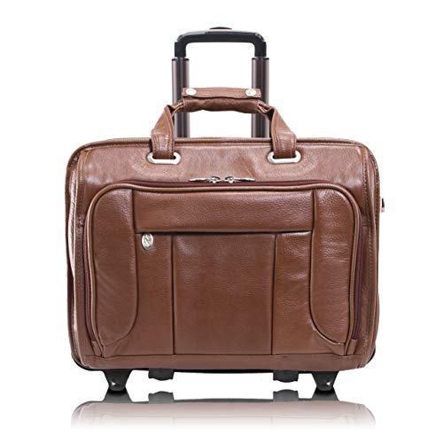 McKlein, S Series, WEST Town, Pebble Grain Calfskin Leather, 17" Leather Fly-Through Checkpoint-Friendly Patented Detachable -Wheeled Laptop Briefcase, Brown (15704)