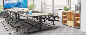 LITTLE TREE 8FT Conference Table, Modern Rectangular Meeting Room Table - Grey & Black