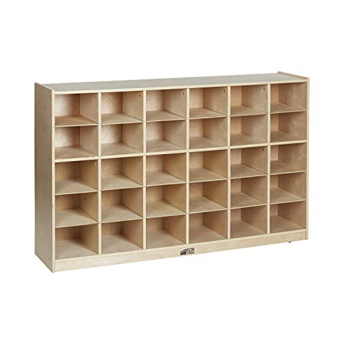 ECR4Kids Birch 30 Cubby Tray Cabinet, Kids Toy Storage Organizer with Rolling Casters, Hardwood Mobile Storage Cabinet for Classroom, Preschool and Homeschool Supplies
