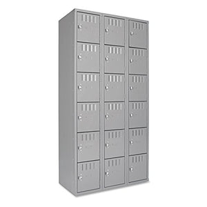Tennsco Six-Tier Box Locker, 3-Wide, 72"H x 36"W x 18"D, Medium Gray