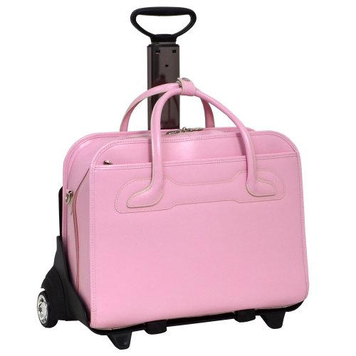 Mcklein, W Series, Willowbrook, Top Grain Cowhide Leather, 15" Leather Patented Detachable -Wheeled Ladies' Laptop Briefcase, Pink (94989)