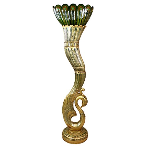 Design Toscano KY8012 Art Deco Peacock Floor Lamp Statue, 70 Inch, Faux Gold