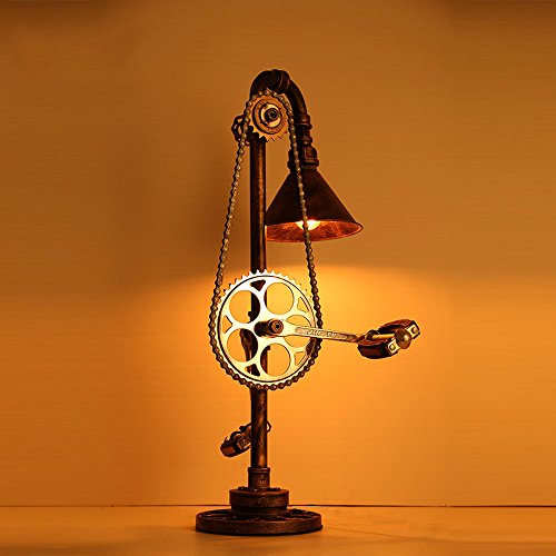 GUOCC Modern Retro Iron Industry Table Lamp - Creative Metal Bicycle Car Chain Gear Desk Light for Living Room and Bedroom