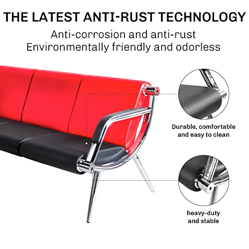 Walnest Waiting Room Bench 5 Seat Red Black PU Leather Office Furniture