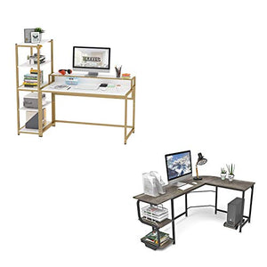 Teraves Computer Desk with 5 Tier Shelves & Reversible L Shaped Desk with Shelves Round Corner Computer Desk Gaming Table Workstation for Home Office