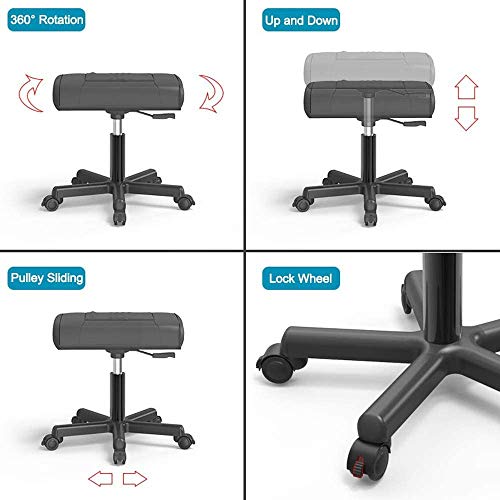 Footrest with Wheels, Height Adjustable 360° Rolling Leg Rest - White