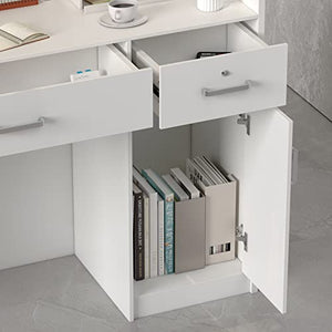 AIEGLE Reception Desk with Drawers & Storage Shelves, Private Panels, White - 47.3" x 18.3" x 43.3