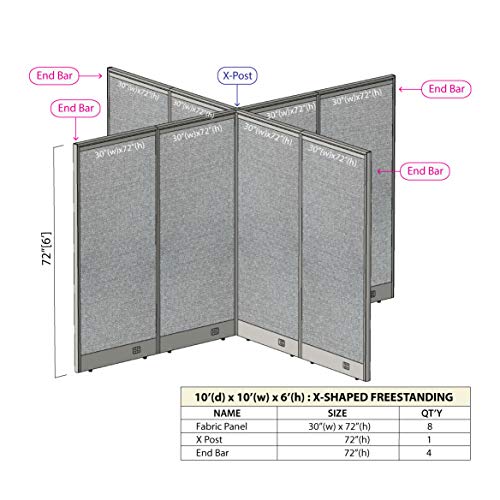 GOF Freestanding X-Shaped Office Partition, Large Fabric Room Divider Panel - 120"D x 120"W x 48"H