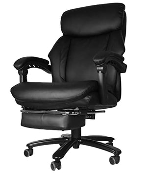 Generic High Back Office Chair PU Leather with Soft Cushion, Footrest, Tilt Function - Black, 130° Tilt, 400lbs