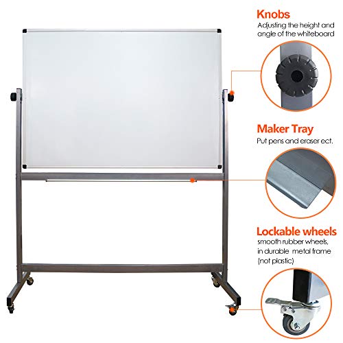 Mobile Dry Erase Board, Double Sided Magnetic White Board, 72X36 Inch, Large Reversible Presentation Whiteboard On Wheels Rolling with Aluminum Stand