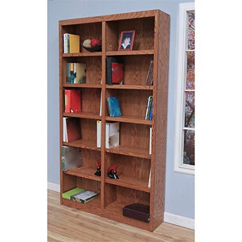 Home Square Tall 12-Shelf Double Wide Solid Wood 84" Bookcase Set of 2 in Dry Oak by Home Square