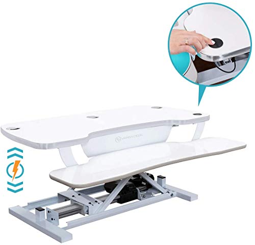 VersaDesk Power Pro USA Manufactured | Electric Height-Adjustable Desk Riser | Standing Desk Converter | Sit to Stand Desktop with Keyboard + Mouse Tray | 36" X 24" | All White