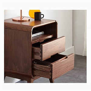 BinOxy Wooden Bedside Table Black Walnut Night Stand Storage Cabinet