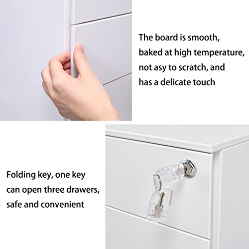 Steel File Cabinet with Roller and Lock, 3-Drawer Mobile Storage Cabinet for Home Office (Black, 60x39x50cm)