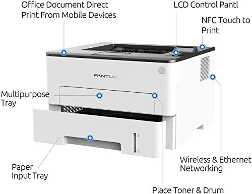 Pantum Compact Monochrome Laser Printer with WiFi Wireless NFC Duplex Two-Sided Black and White Printing for Home Office School Student (35PPM, L2350DW-W2U36A)