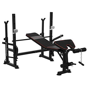 Weight Bench with Weights and Bar Set, Olympic Weight Bench Adjustable Workout Bench Weight-Lifting Bed Exercise Bench with Squat Rack, for Full Body Workout Strength Training Equipment for Home Gym