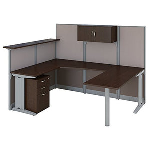Office in an Hour U Shaped Reception Desk with Storage in Mocha Cherry