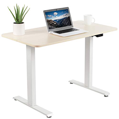 VIVO Electric Height Adjustable 44 x 24 inch Stand Up Desk, Complete Standing Workstation with Memory Controller, Light Wood Table Top and White Frame, DESK-E144C