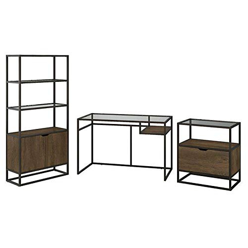 3 Piece 48" Glass Top Office Set-Home office furniture sets-Computer desk-Home office desks-Desk with drawers-Storage cabinet-Home office desk-Home office furniture set-Home office set furniture