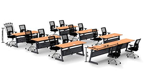 Team Tables Folding Training Seminar Classroom Tables Model 2567 Beech - Industrial Caster Z-Base, Connect, Modesty Panel, Shelf, Power + USB Outlet - 22pc Set with Seating